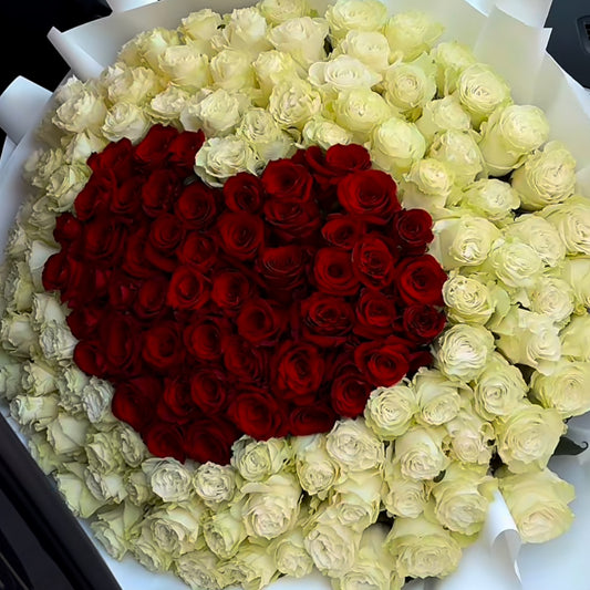 200 White roses with red roses