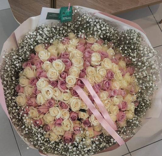 150 Pink and white roses with gyp